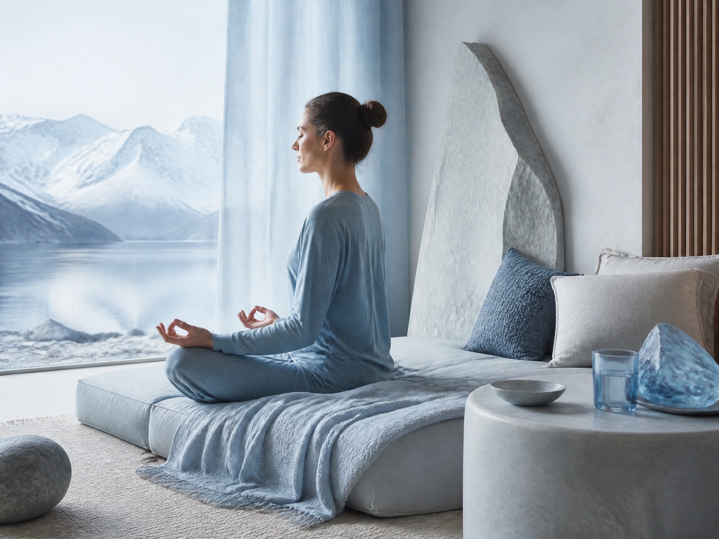 Quiet meditation and recovery moment in a Blue Oxygen retreat setting